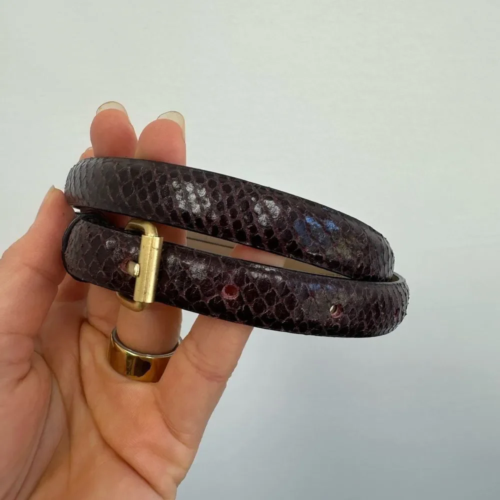 Ann Taylor Snake Embossed Reptile 100% Leather Burgundy Skinny Belt Size S